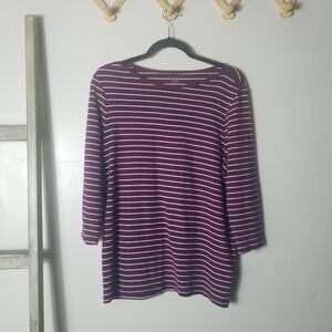 FADED GLORY WINE PURPLE AND WHITE STRIPED BLOUSE SIZE XL